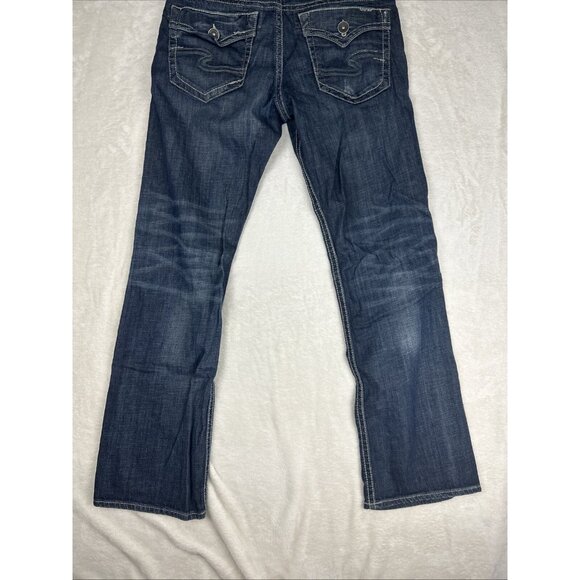 Silver Jeans Men’s Size 33 Dark Blue ZAC Selvedge Thick Stitch Faux Flap *STAIN* - Picture 11 of 16
